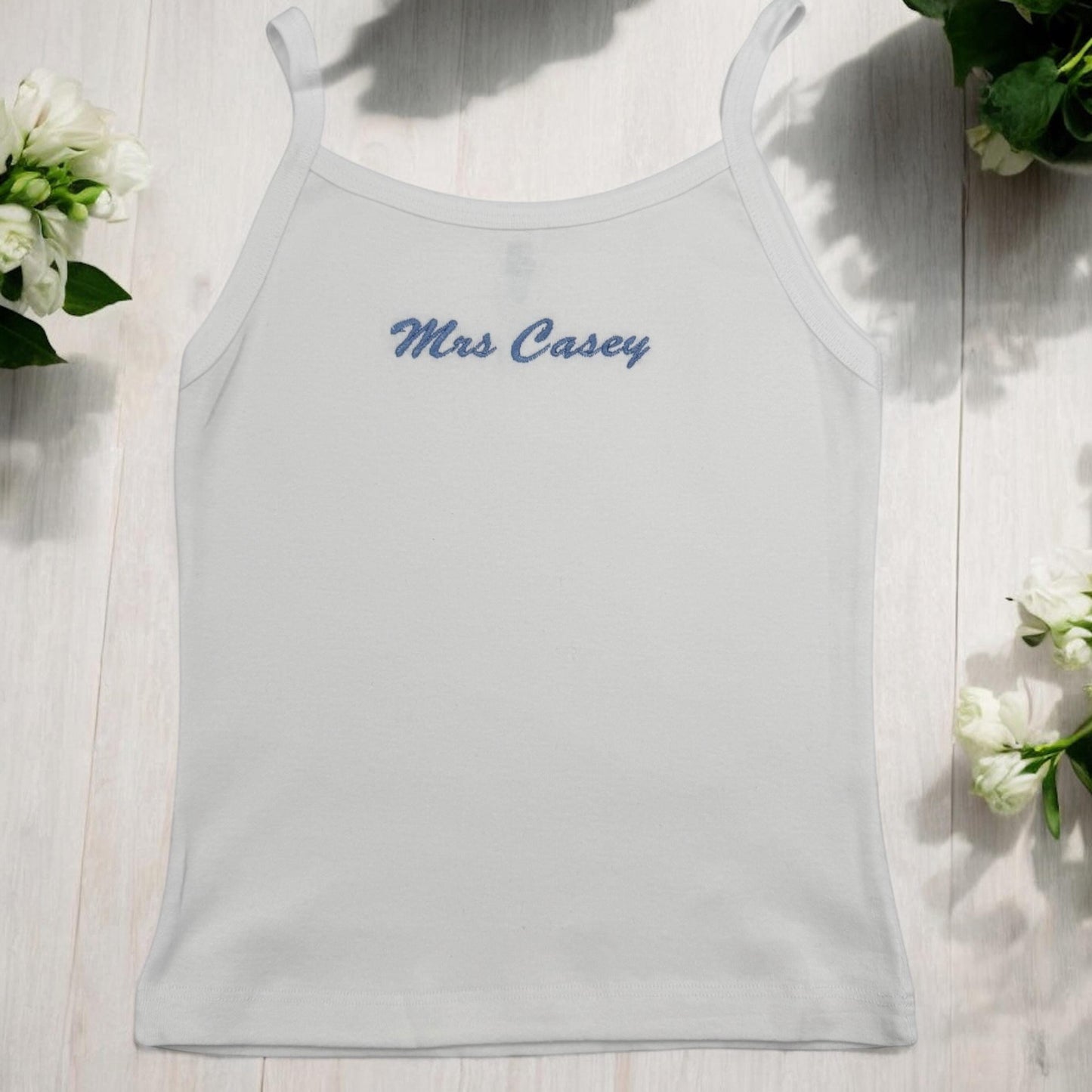 Custom Embroidered Spaghetti Strap Tank Top, Bridal Bachelroette Gift