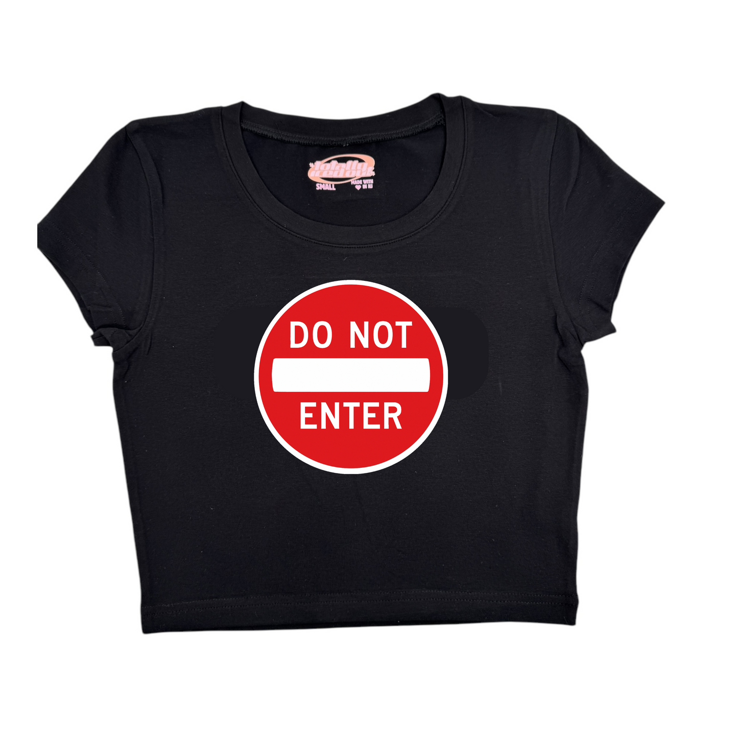 a black shirt with a do not enter sign on it