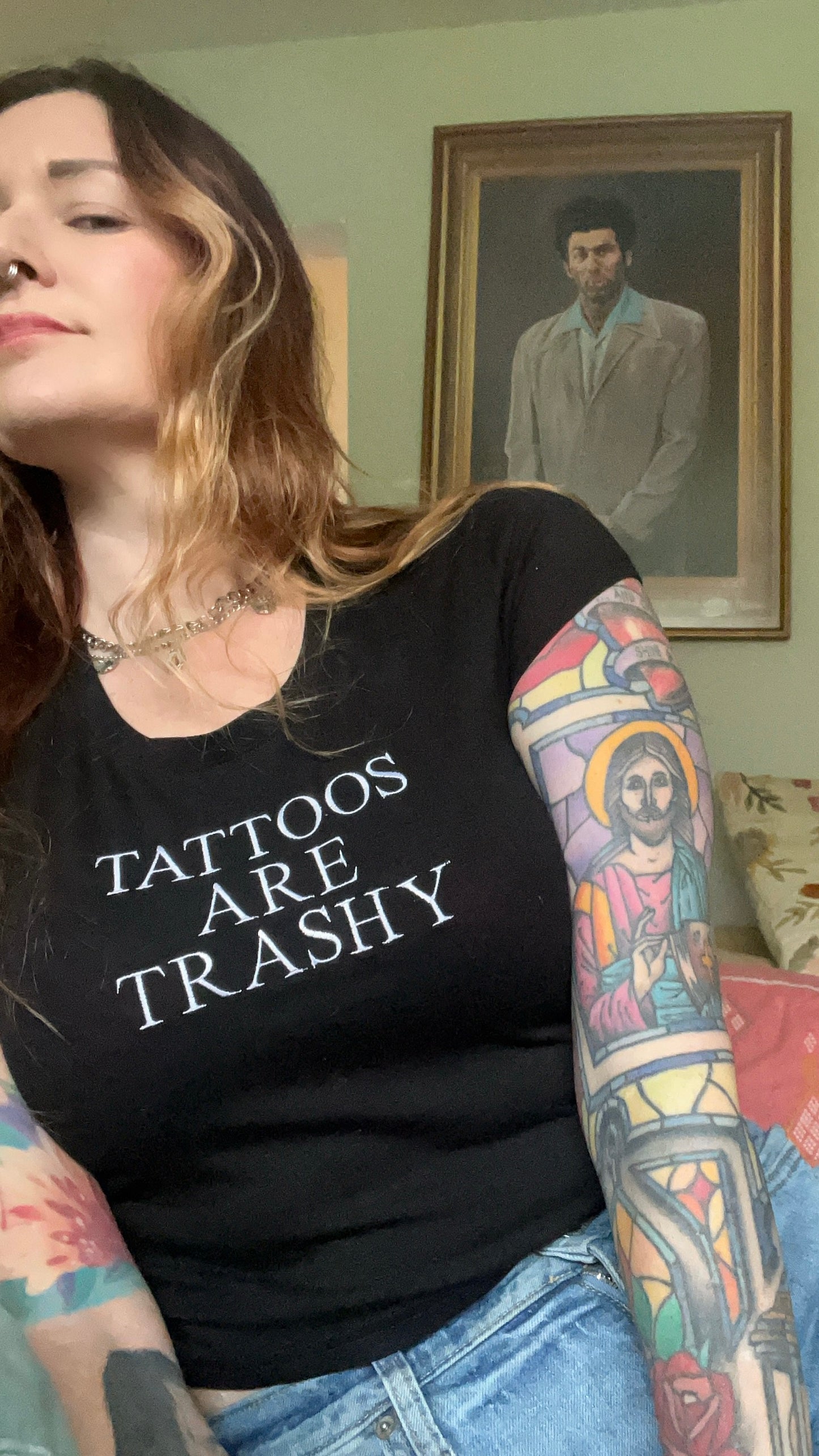 Tattoos Are Trashy Embroidered Tank Top or Baby Tee