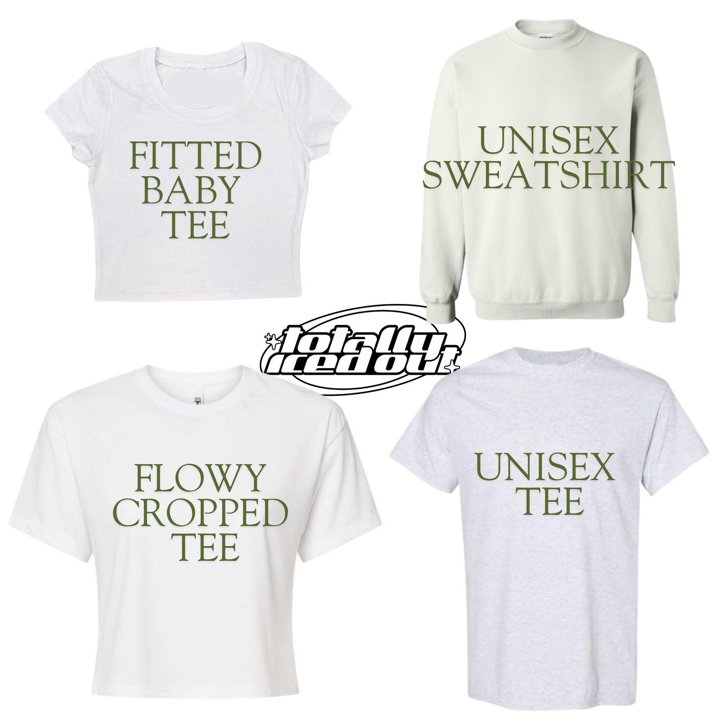 a group of three t - shirts with the words unisex, sweatshi