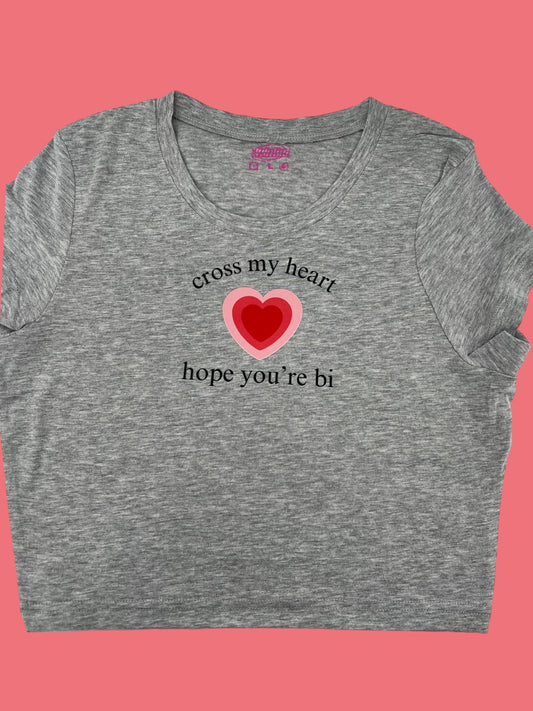a t - shirt with a heart on it that says cross my heart, hope
