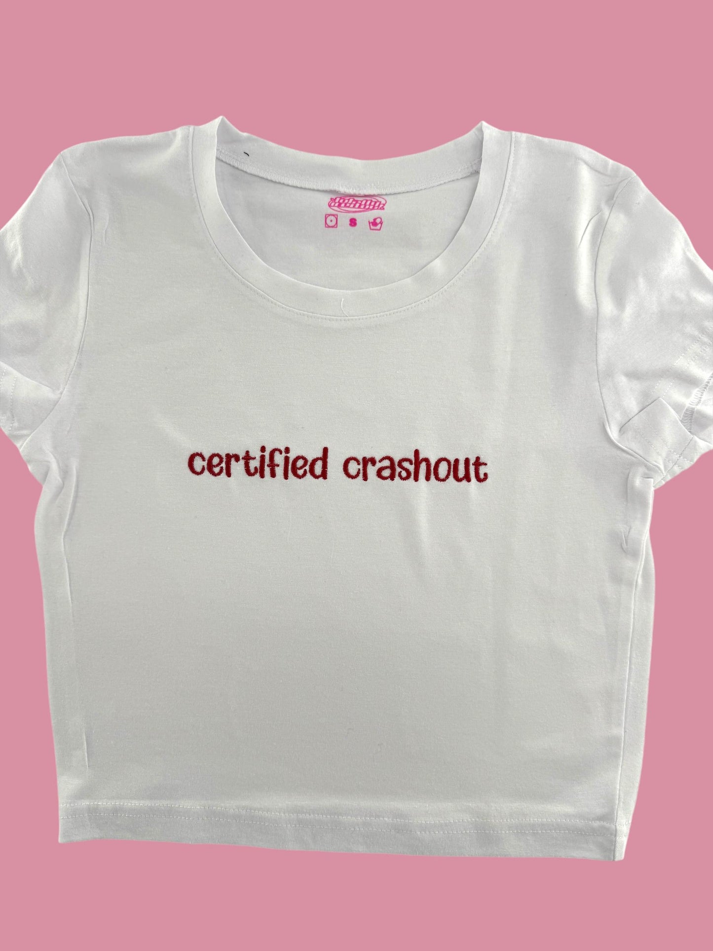 a white t - shirt with the words certified crashout printed on it