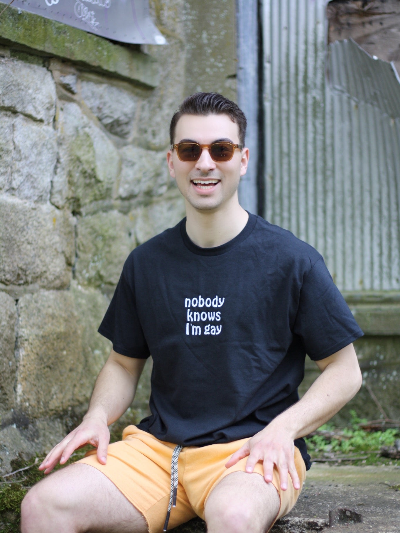 Nobody Knows I'm Gay Unisex Embroidered T-Shirt or Crewneck Sweatshirt