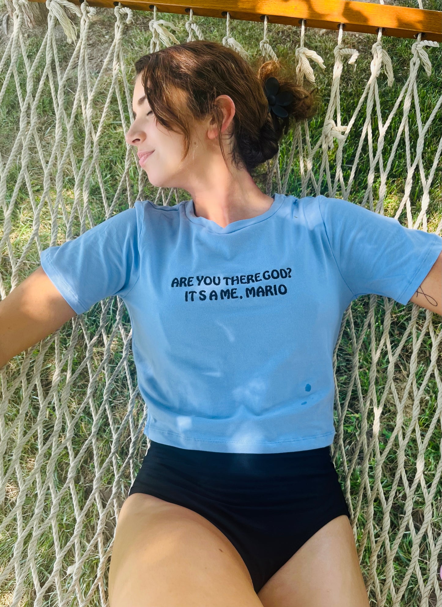 Are You There God? It's A Me Mario Embroidered Crop Top