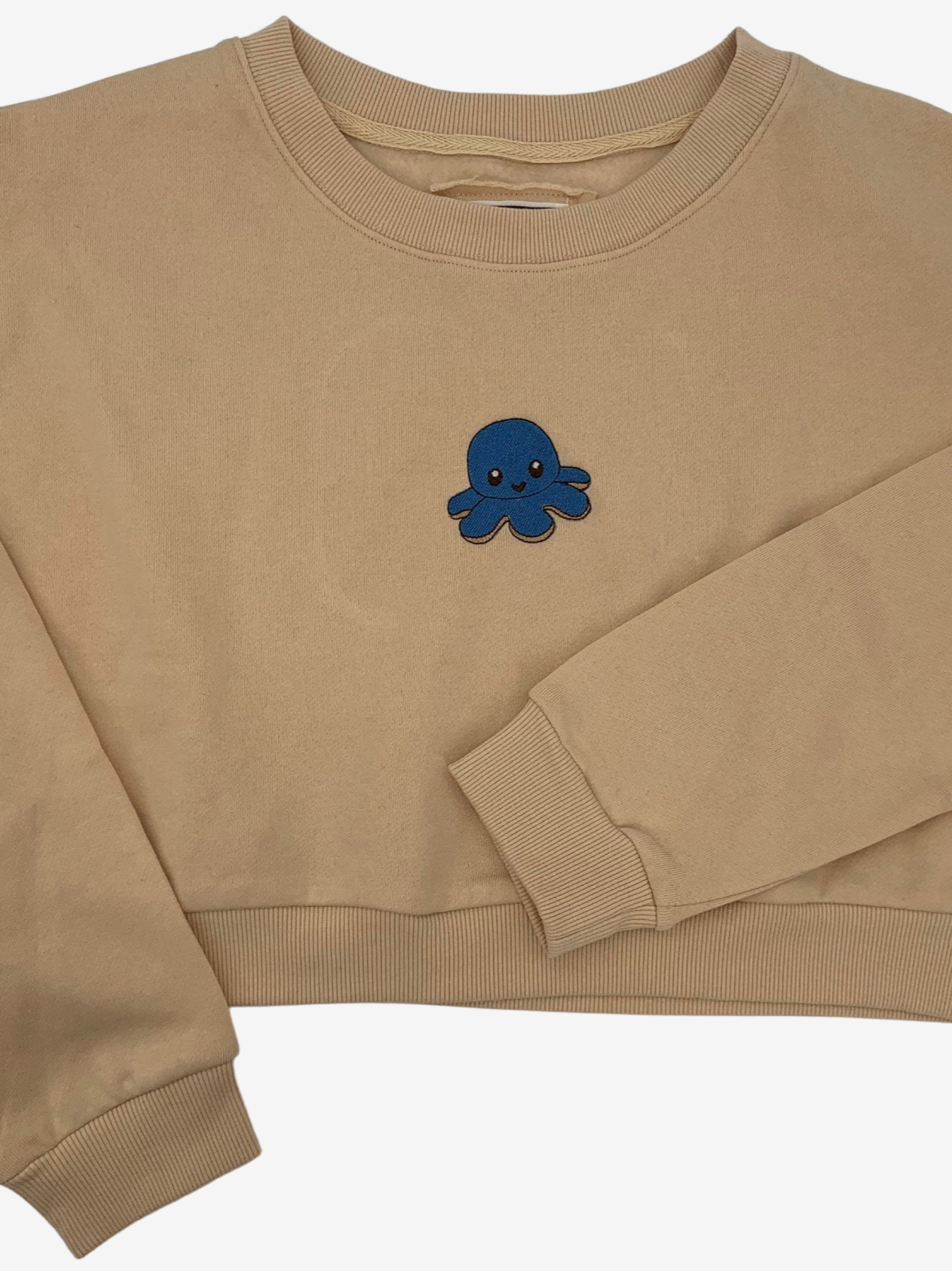 Cute Reversible Octopus Embroidered Cropped Crewneck