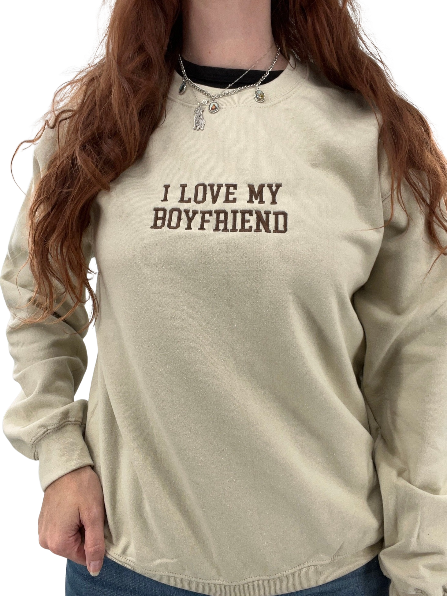 I Love My Boyfriend Embroidered Sweatshirt