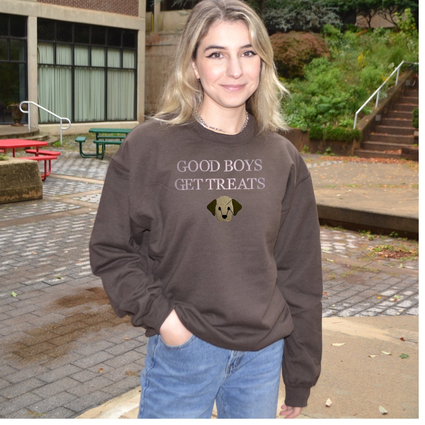 Good Boys Get Treats Embroidered Crewneck Sweatshirt