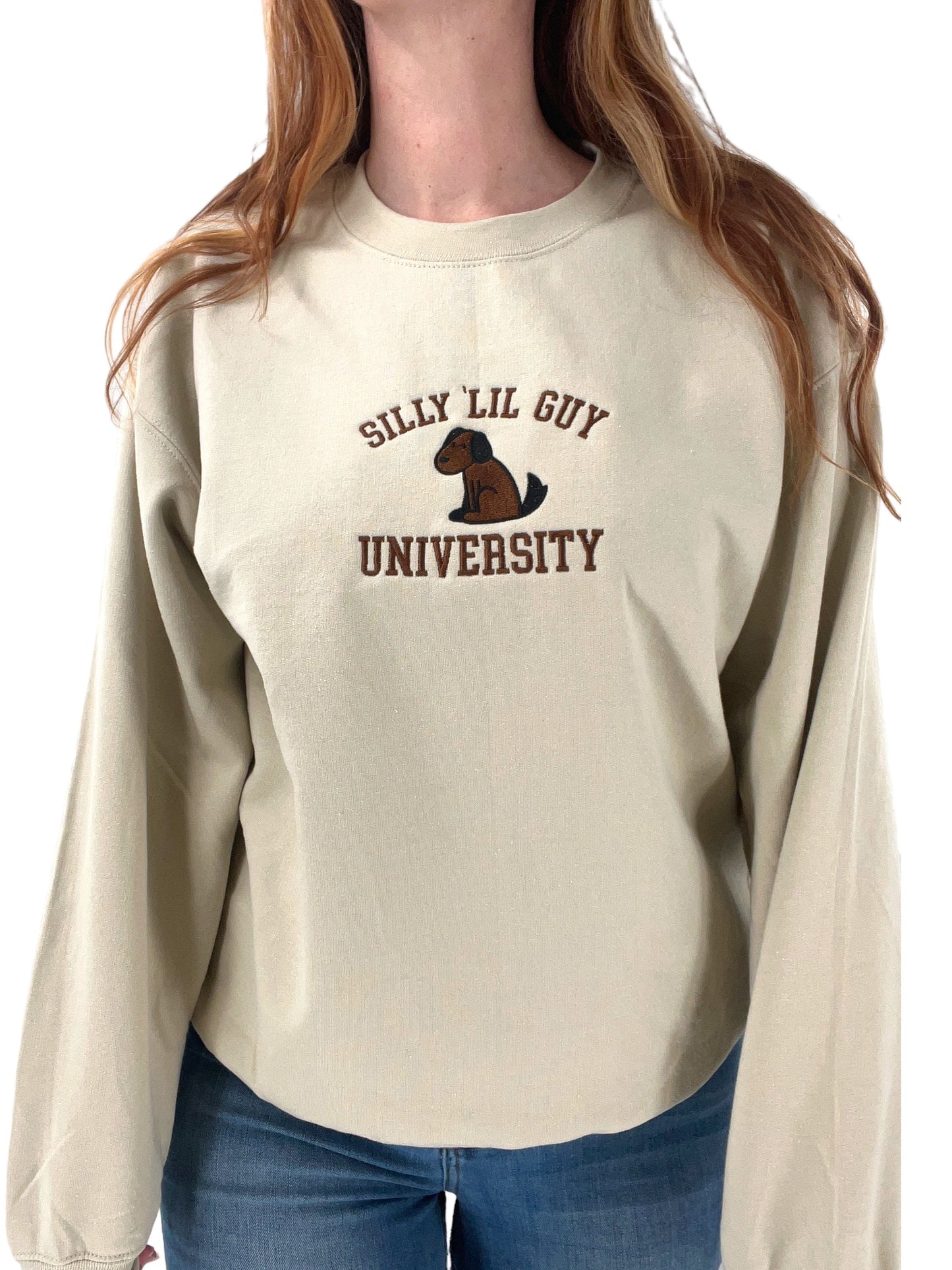 Silly Lil Guy University Unisex Embroidered T-Shirt or Crewneck Sweatshirt