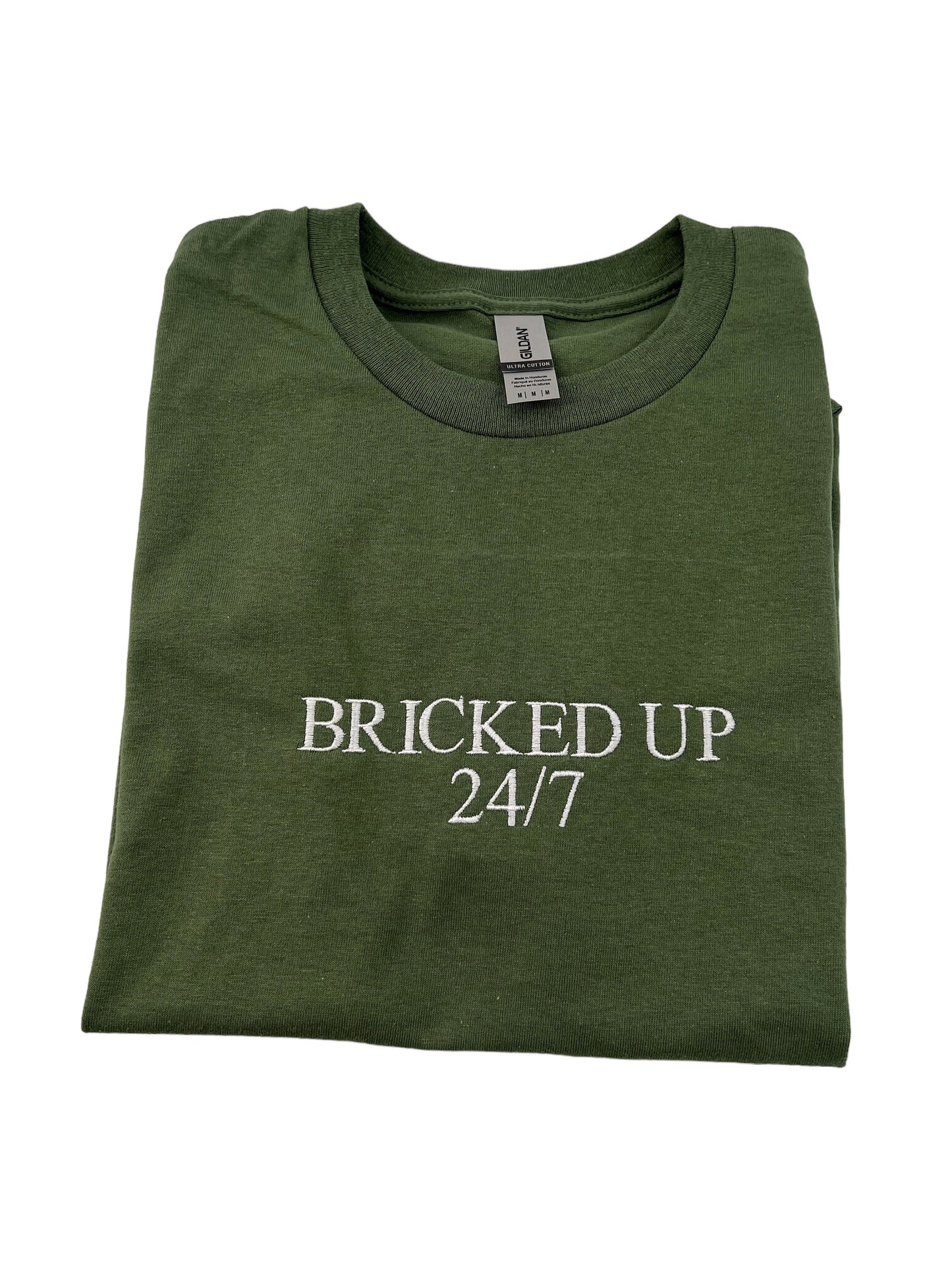 Bricked Up 24/7 Unisex Embroidered T-Shirt or Crewneck Sweatshirt