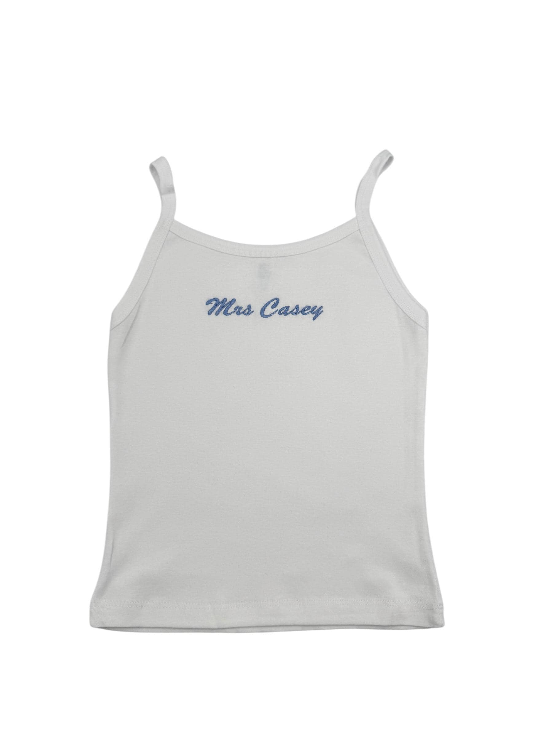 a white tank top with the words mrs casey on it