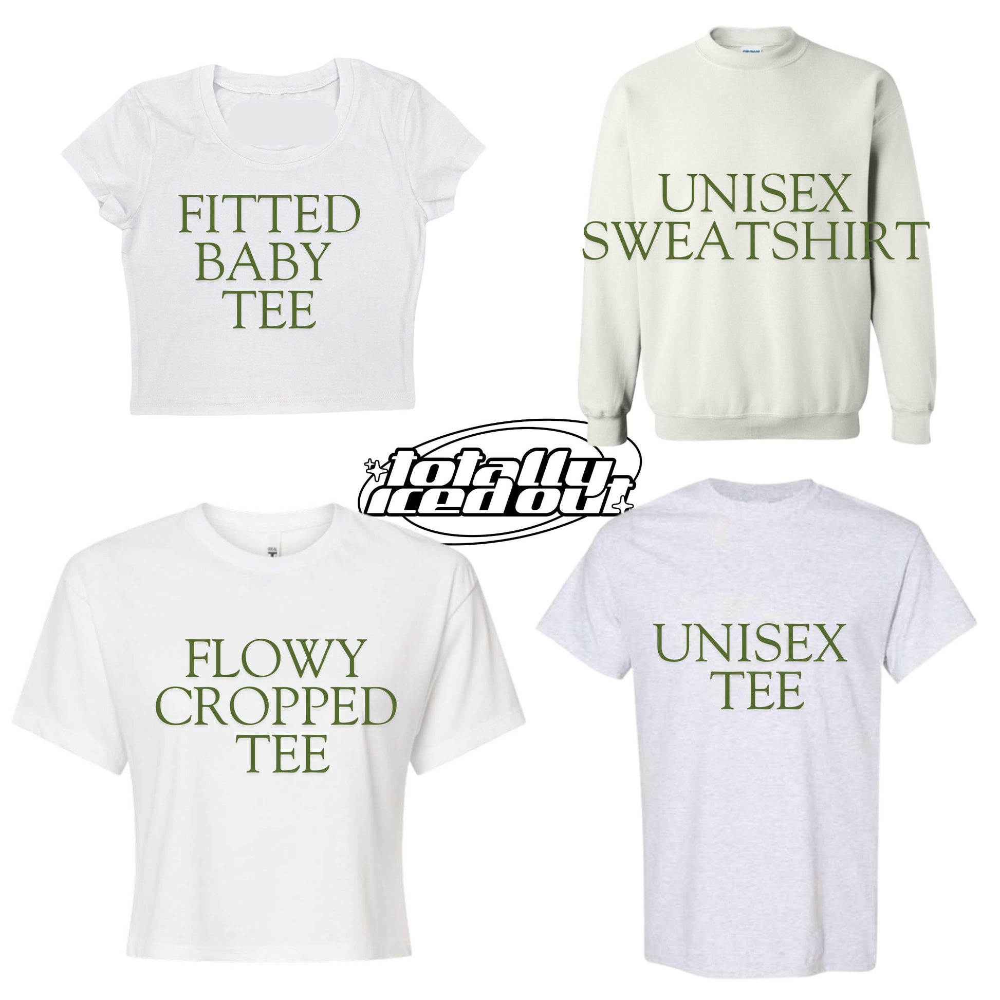 a group of three t - shirts with the words unisex, sweatshi