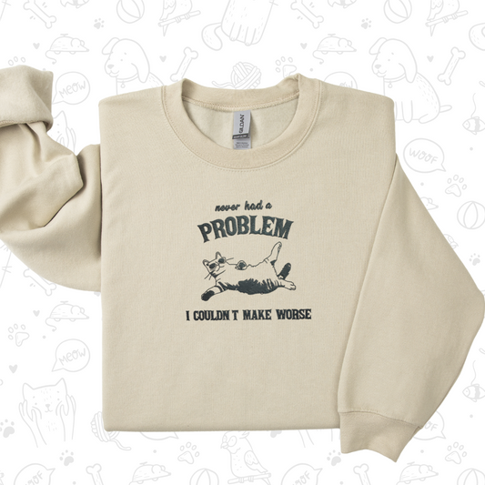 a sweater with a dog on it that says problem i couldn't name whose