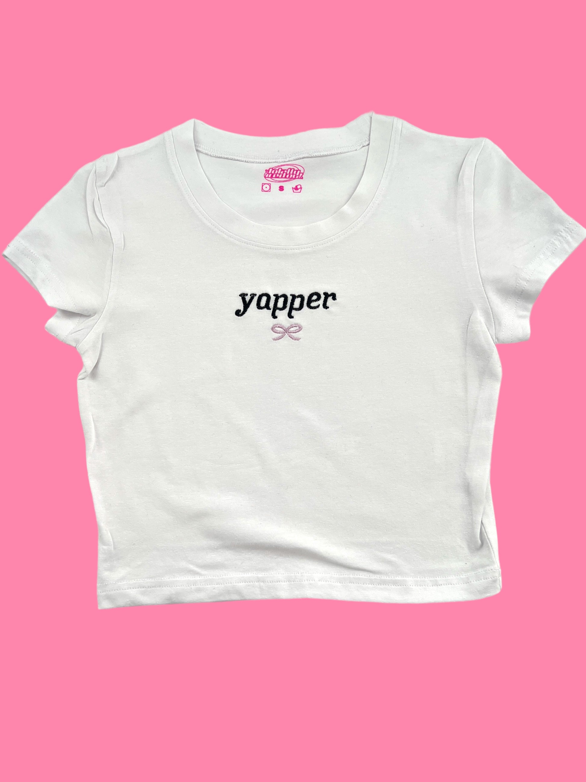 a white t - shirt with the word yapper printed on it