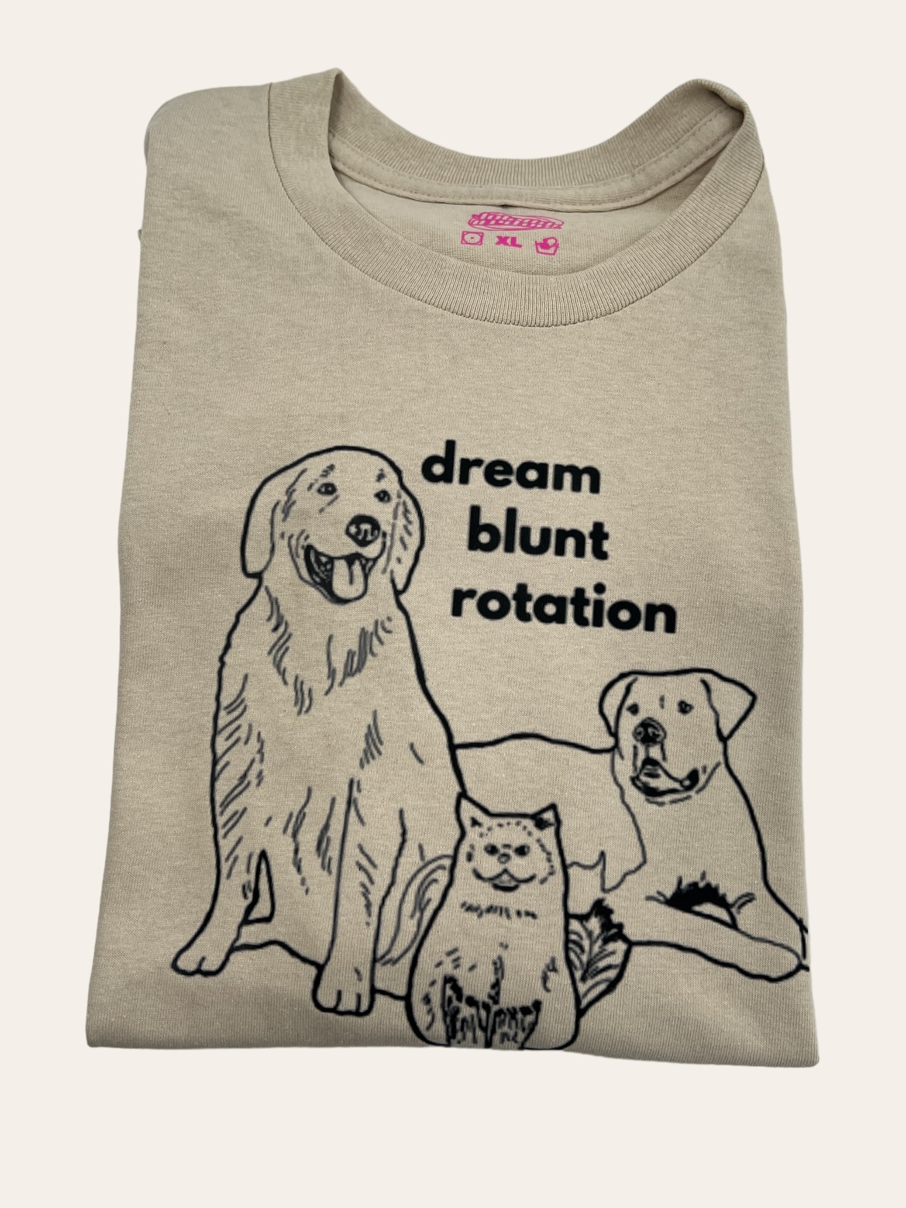 a t - shirt with a drawing of two dogs and a cat