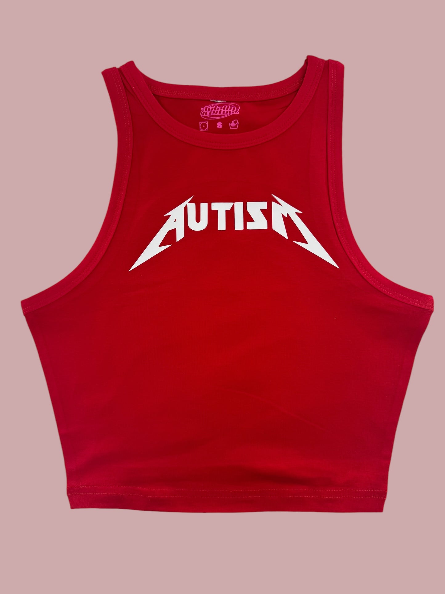 a red crop top with the word zittur printed on it