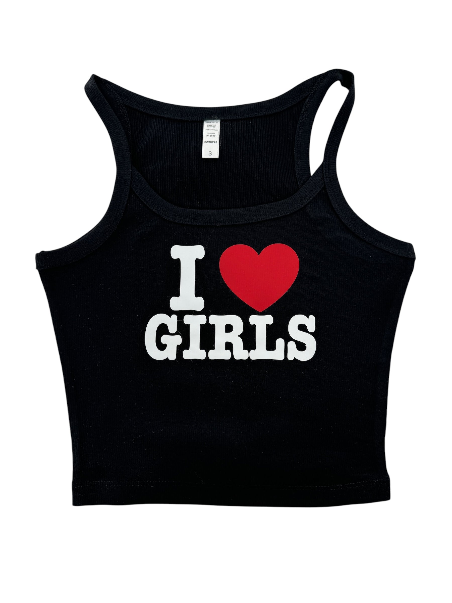 a black tank top with the words i love girls on it