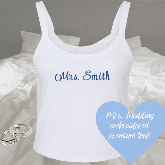 a white tank top with the words mrs smith on it