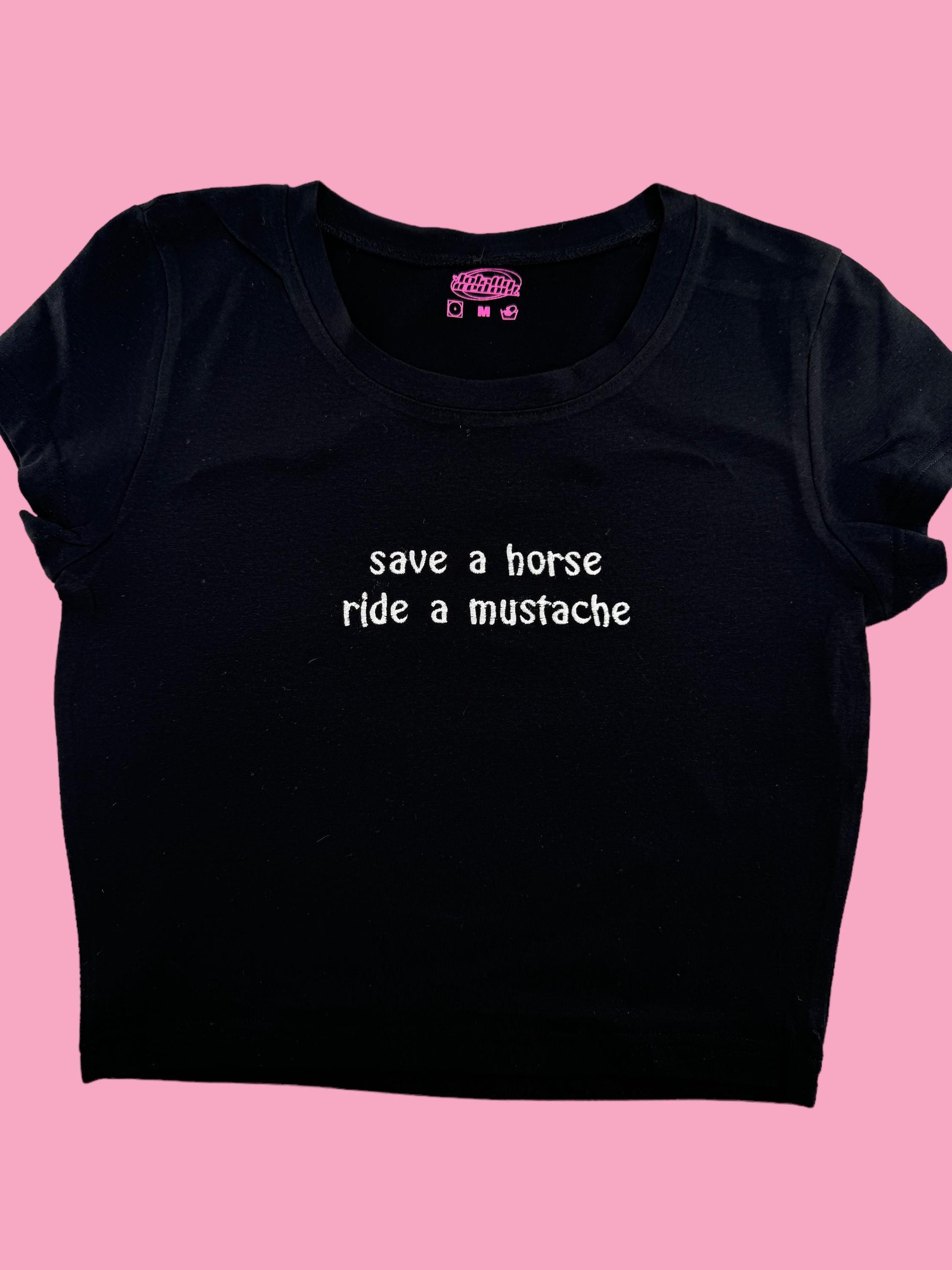 a black t - shirt that says save a horse ride a mustache