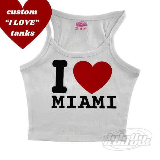 a tank top with the word i love miami on it