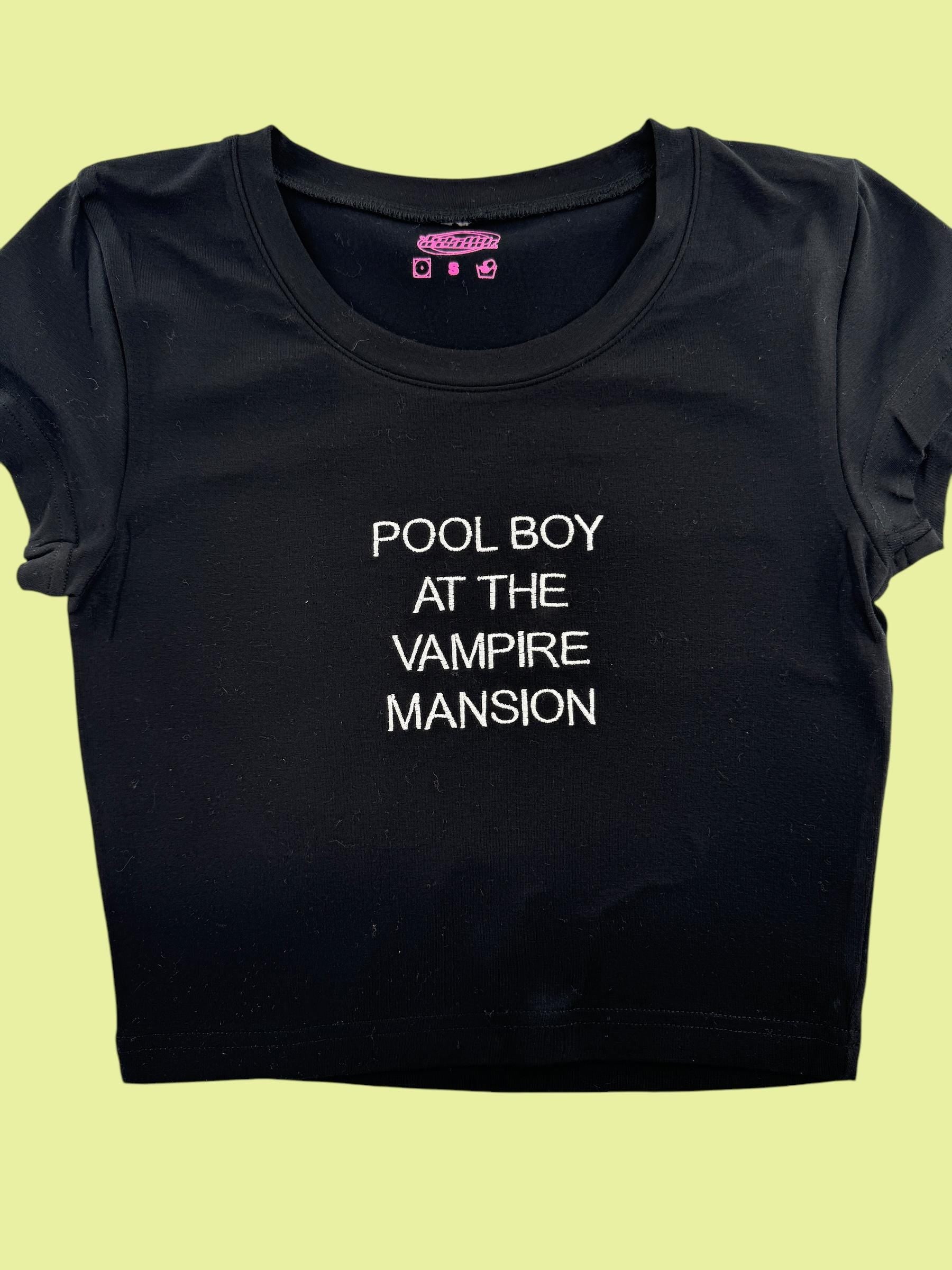 a t - shirt that says pool boy at the vampire mansion