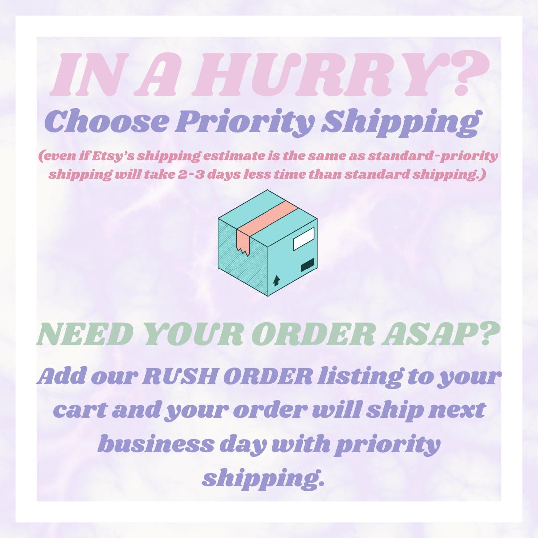 a poster with the words in a hurry? choose priority shipping