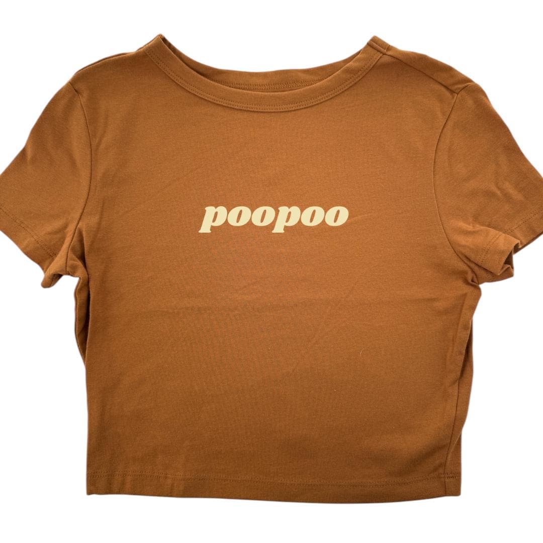 a brown shirt with the word poopo printed on it