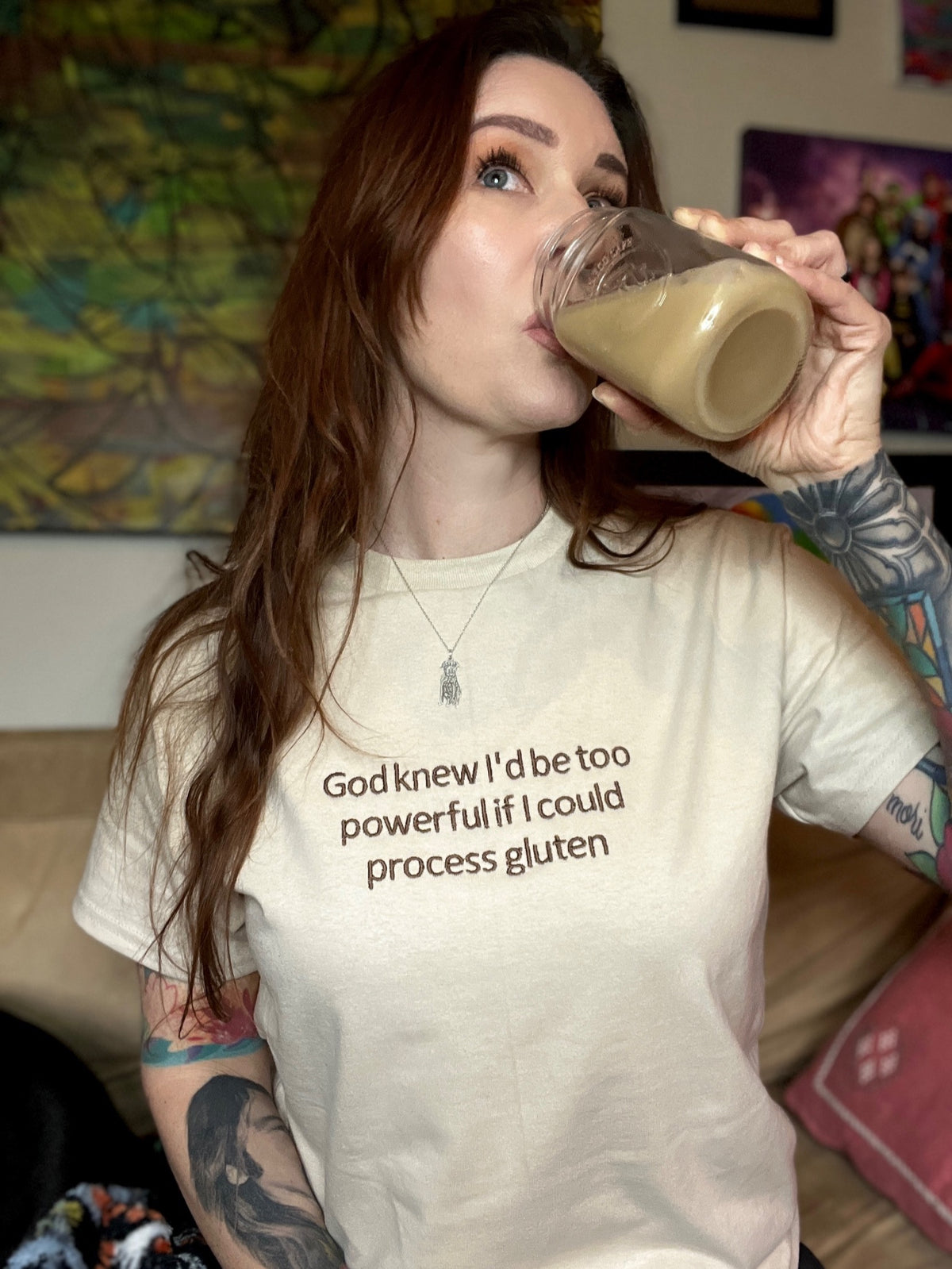 God Knew I'd Be Too Powerful If I Could Process Gluten Unisex Embroidered T-Shirt or Sweatshirt