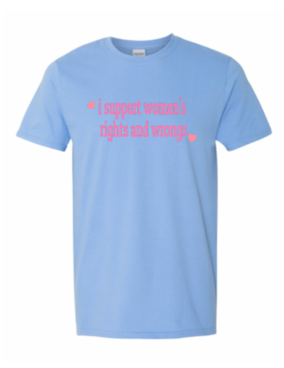 a light blue t - shirt that says i support women rights and wrongs