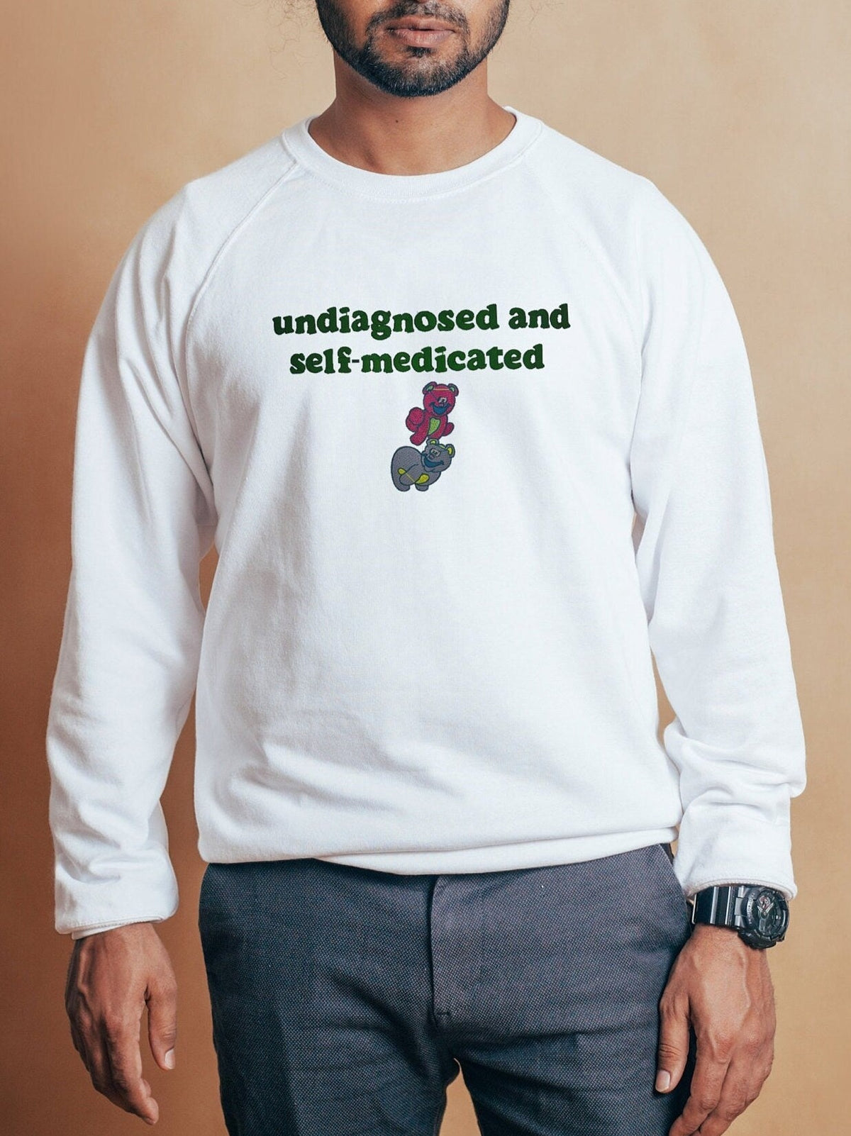 Undiagnosed and Self-Medicated Embroidered T-Shirt or Crewneck | Funny Sweatshirt | Funny Tee | Funny Embroidered Crewneck | Gift for Him