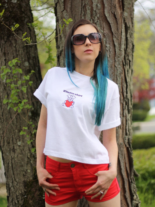 Attention Whore Embroidered Cropped Tee