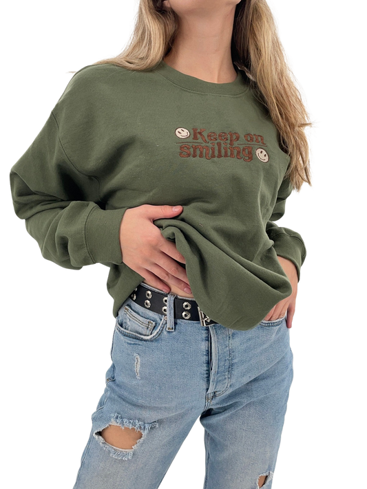 Keep On Smiling Embroidered Crewneck Sweatshirt