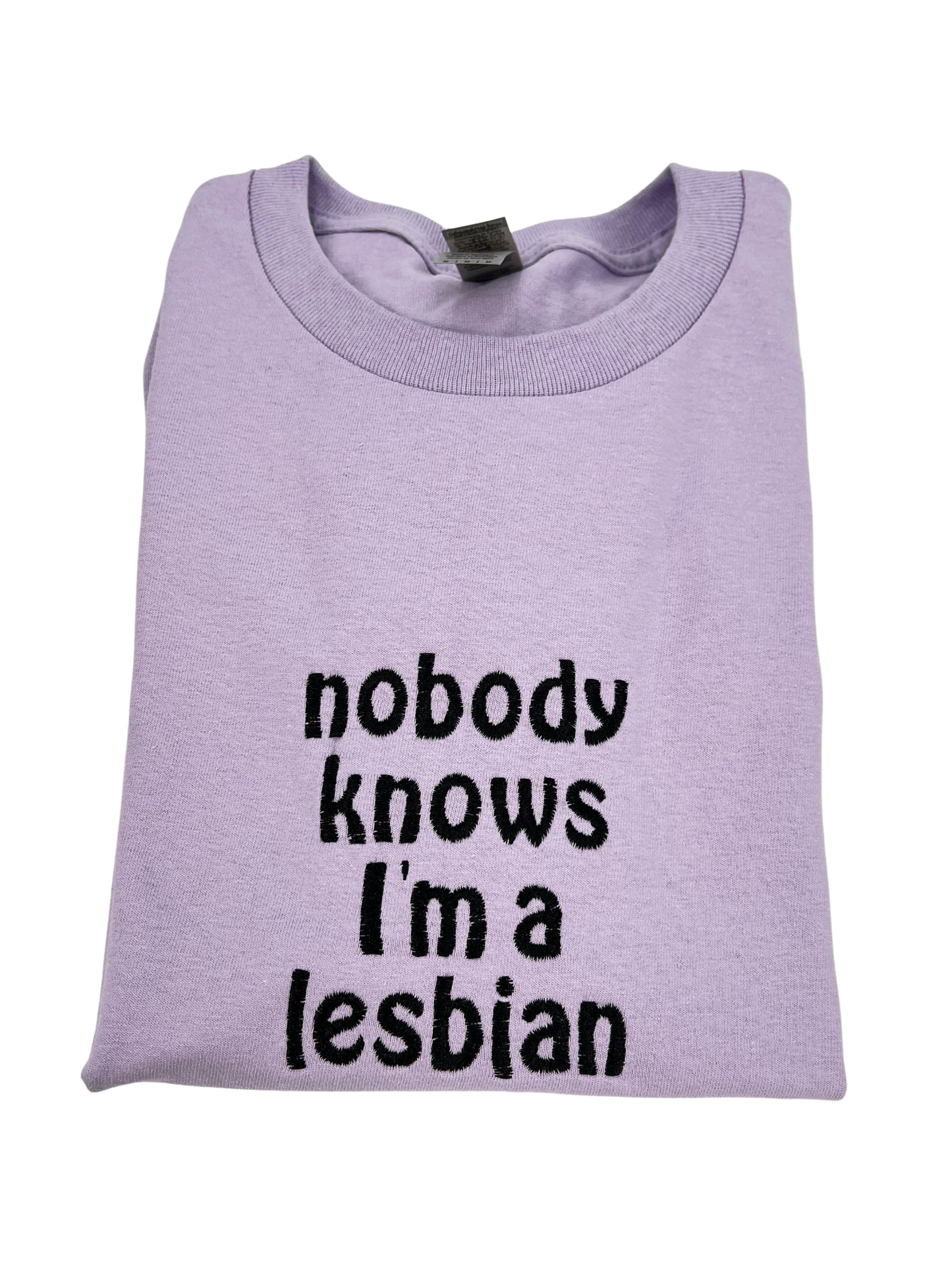 Nobody Knows I'm a Lesbian Unisex Embroidered T-Shirt or Crewneck Sweatshirt