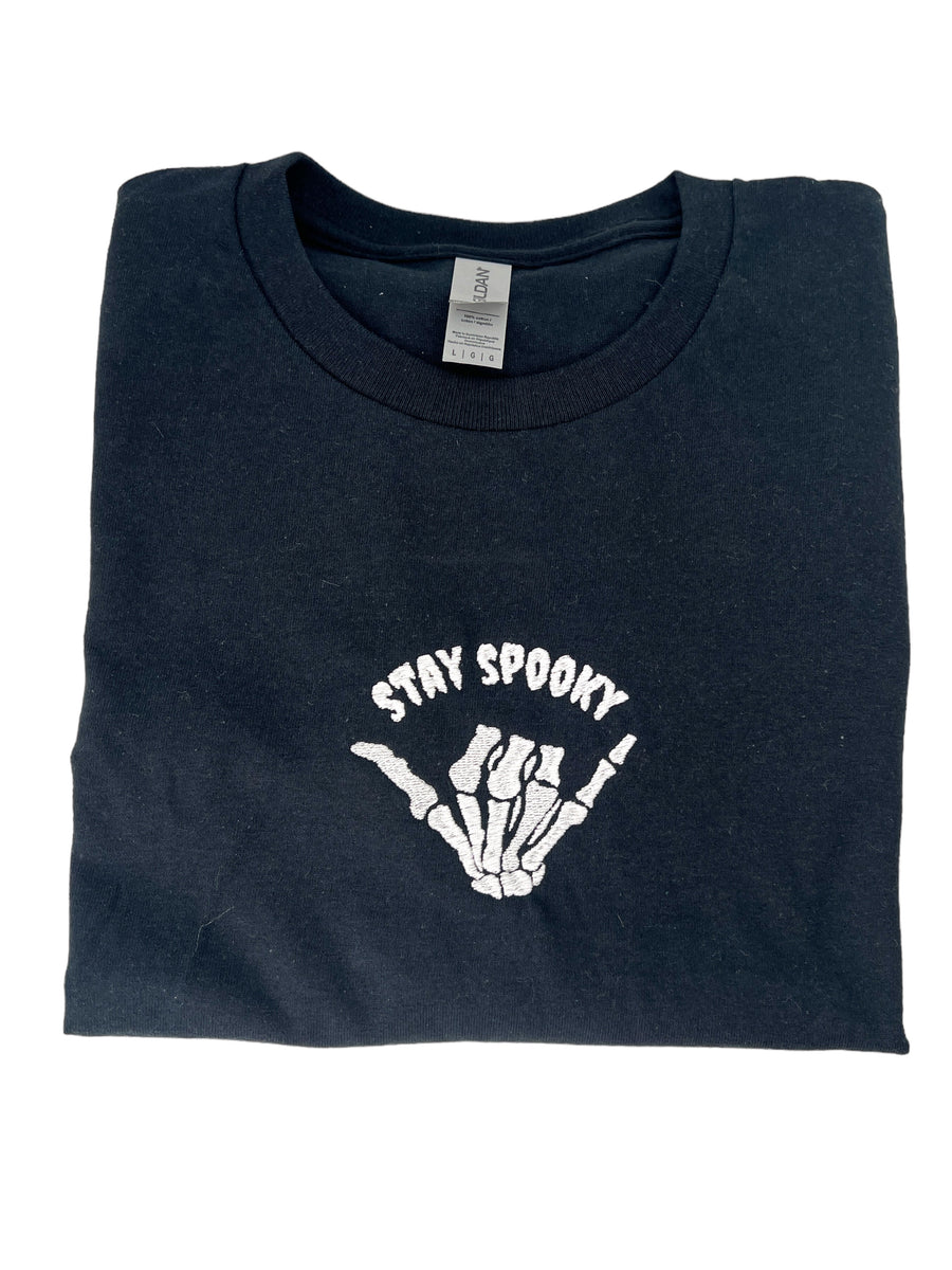 Stay Spooky Unisex Halloween Embroidered T-Shirt or Crewneck Sweatshirt