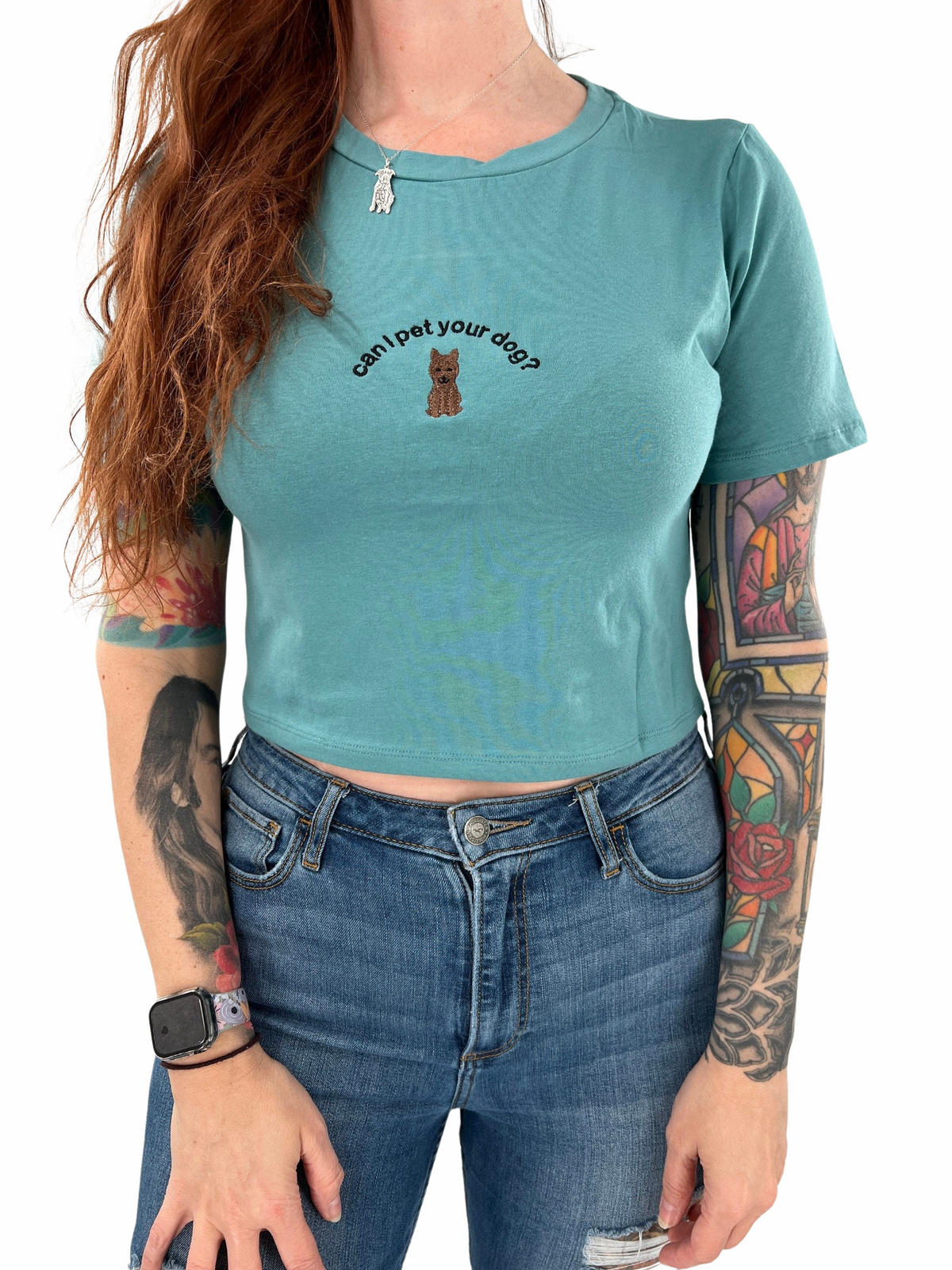 Can I Pet Your Dog? Embroidered Crop Top