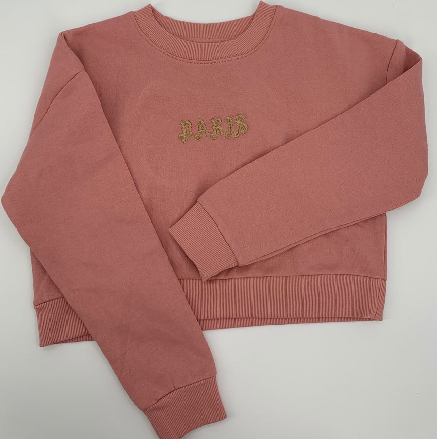 Paris Cropped Embroidered Crewneck