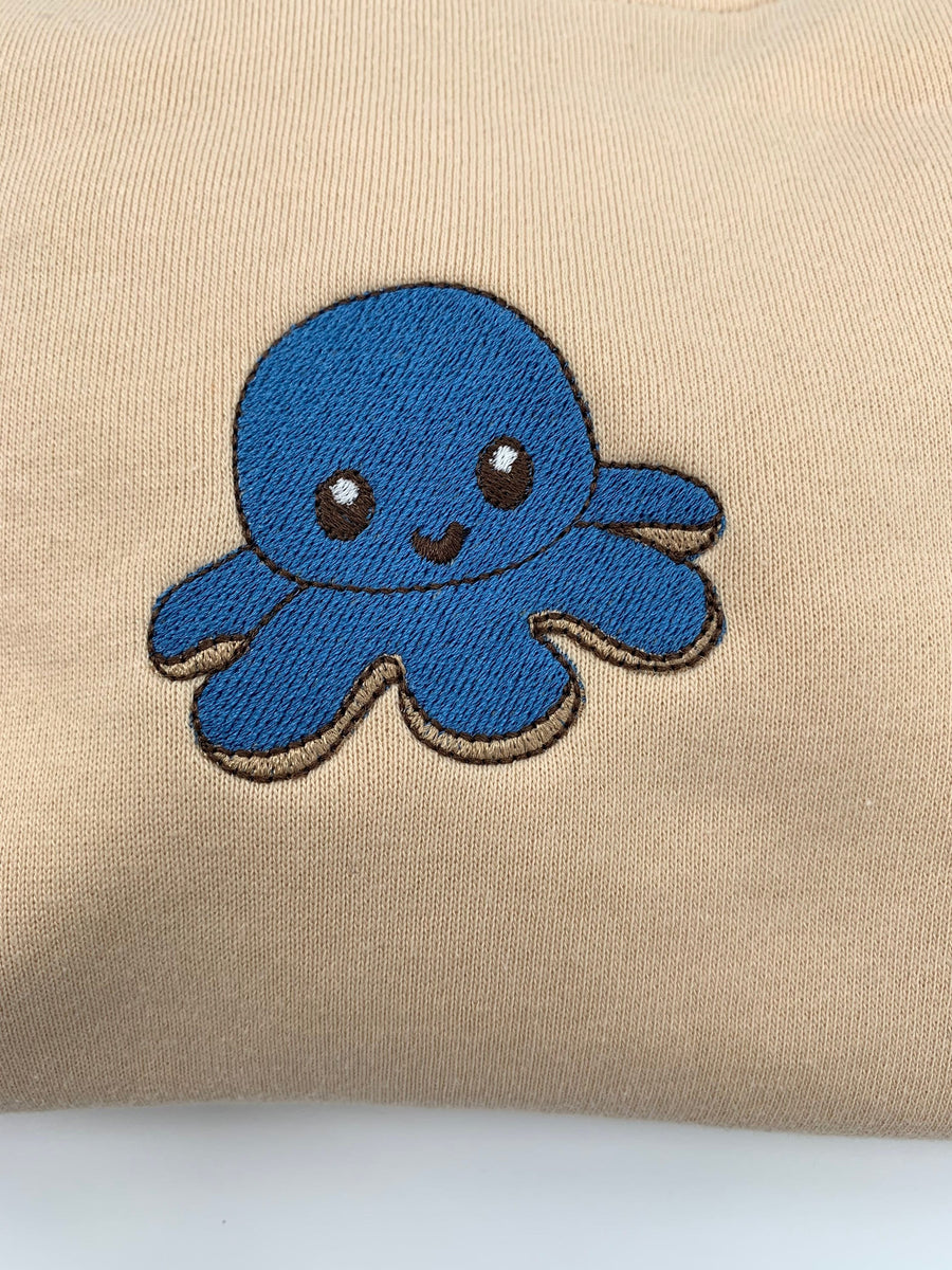 Cute Reversible Octopus Embroidered Cropped Crewneck