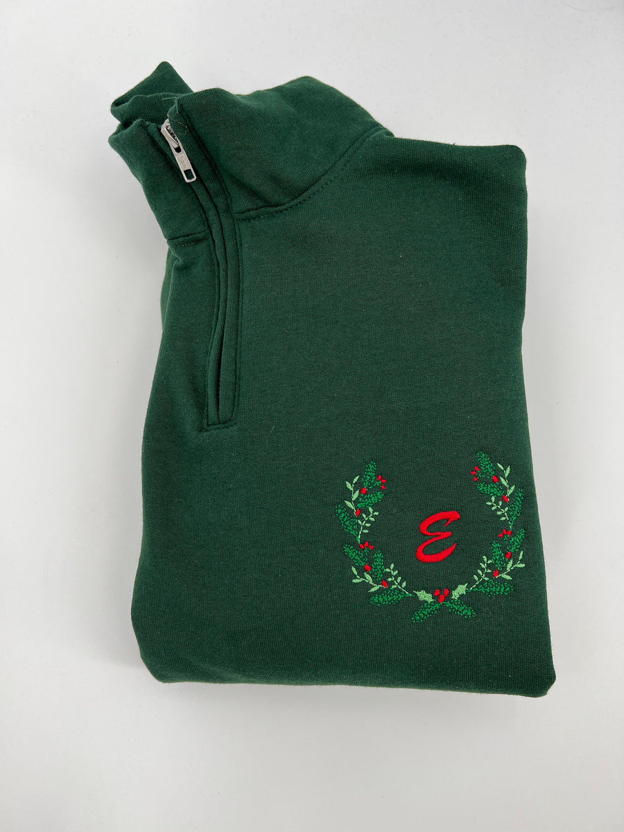 Custom Monogram Christmas Embroidered Quarter Zip Sweatshirt
