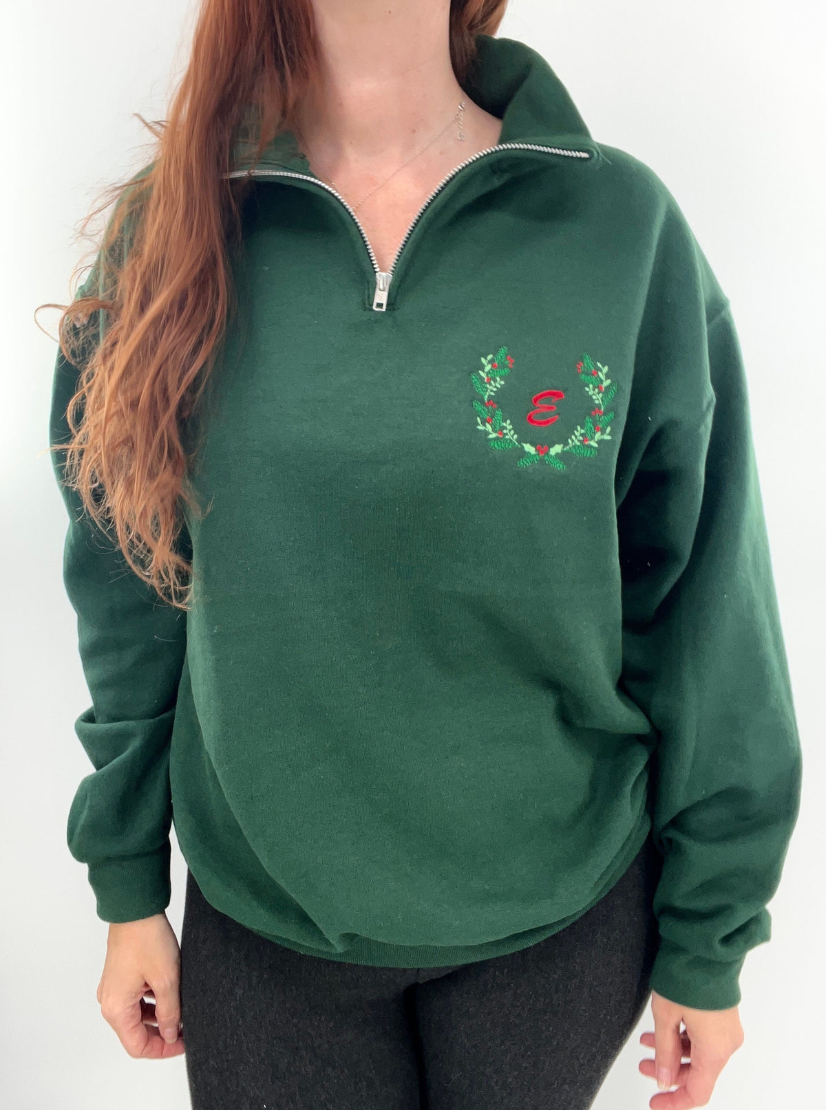 Custom Monogram Christmas Embroidered Quarter Zip Sweatshirt