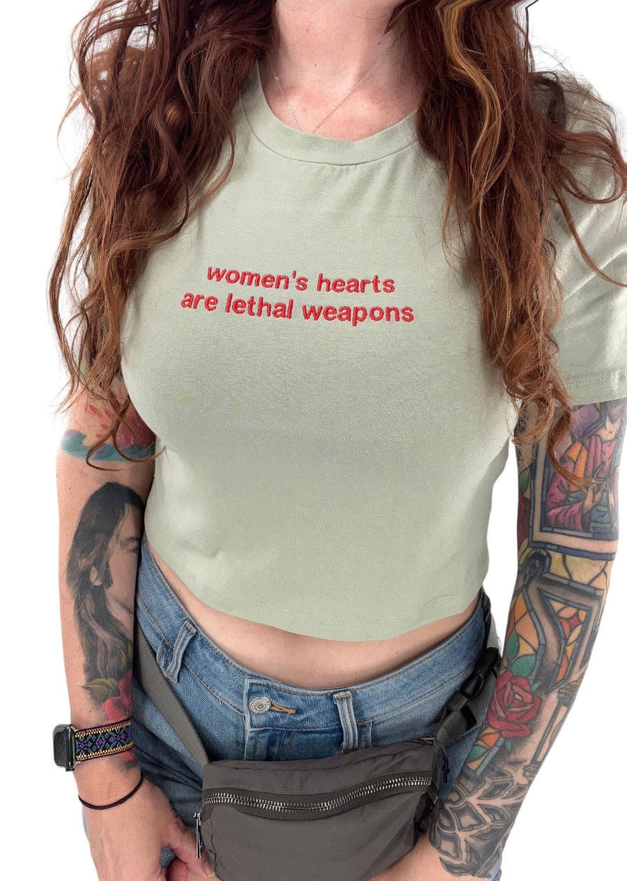 Women's Hearts Are Lethal Weapons Embroidered Crop Top