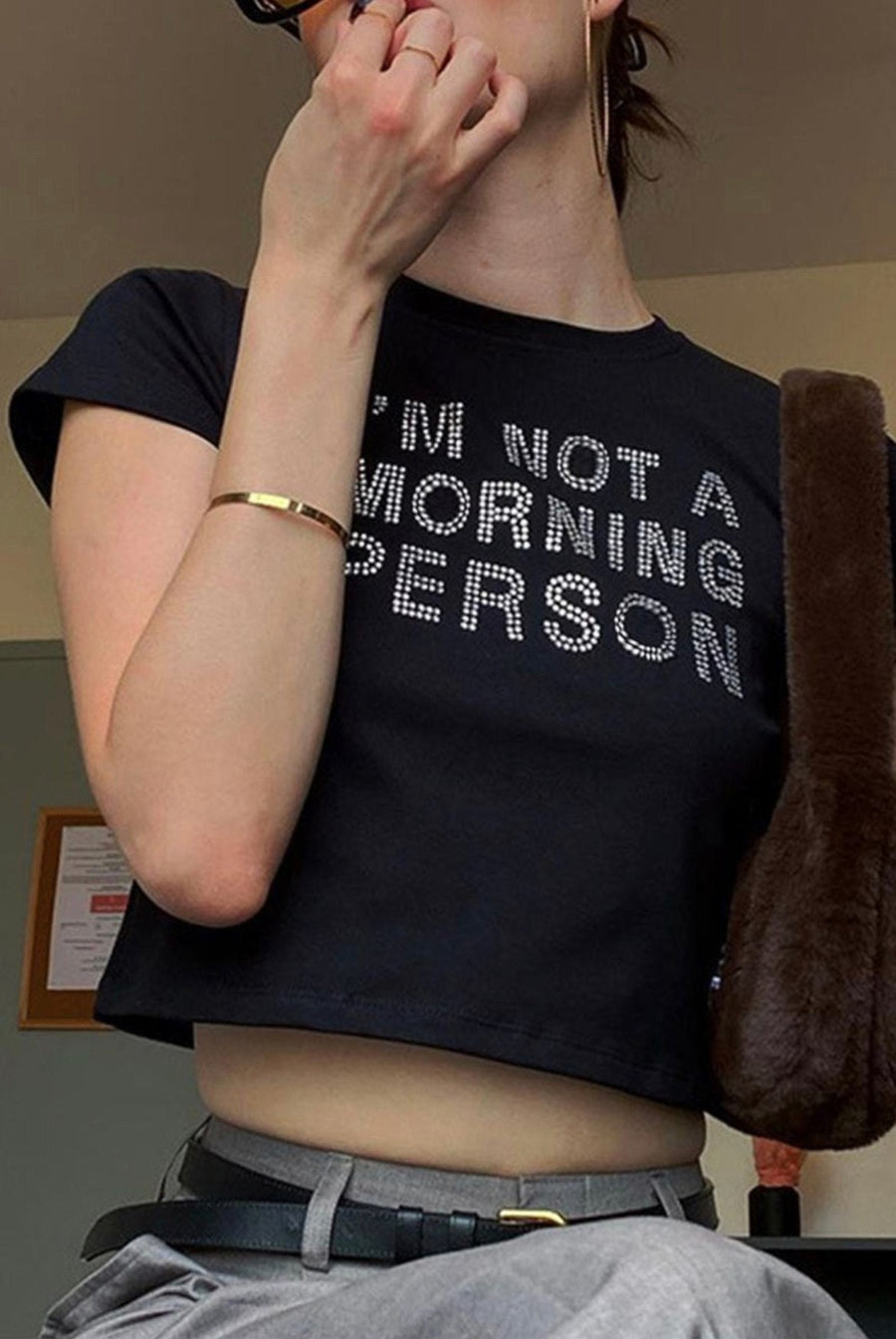 I'm Not a Morning Person Rhinestone Crop Top