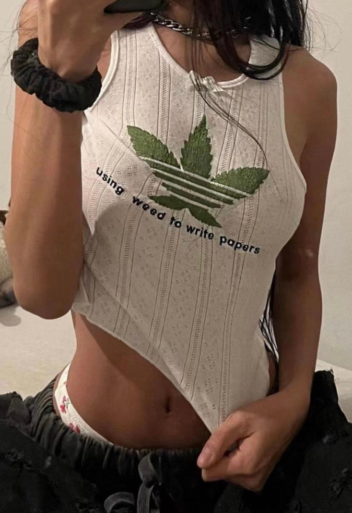 Using Weed To Write Papers Eyelet Tank Top