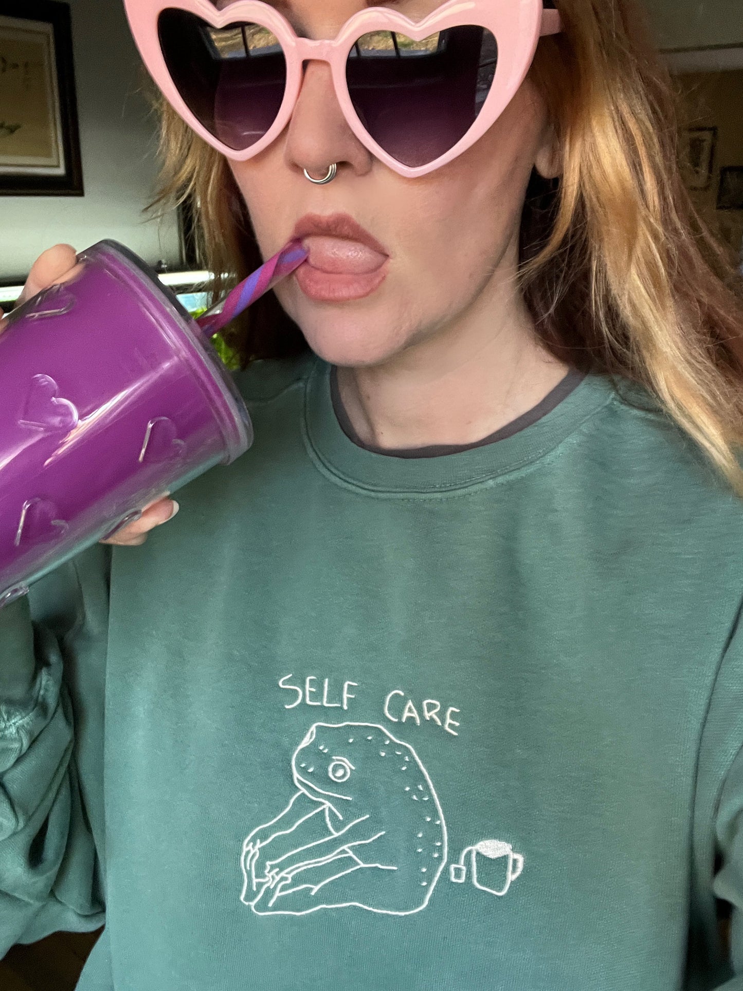 Self Care Frog Meme Unisex Comfort Colors Crewneck Sweatshirt