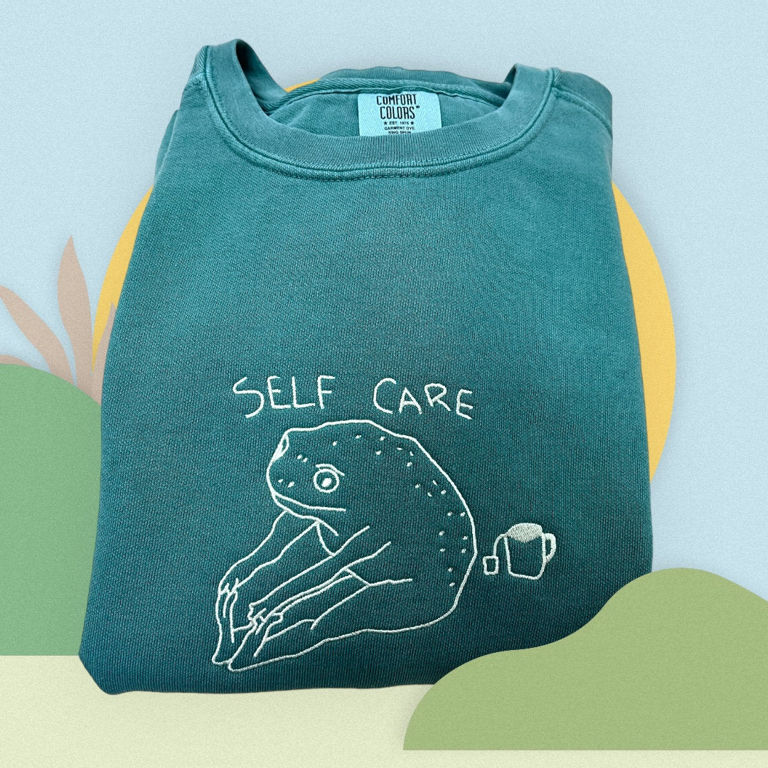 Self Care Frog Meme Unisex Comfort Colors Crewneck Sweatshirt