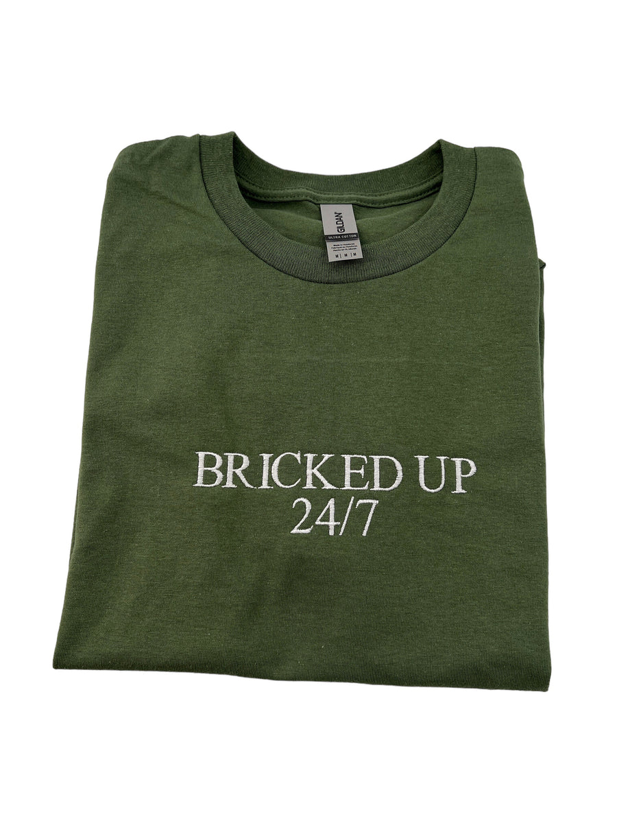 Bricked Up 24/7 Unisex Embroidered T-Shirt or Crewneck  Sweatshirt