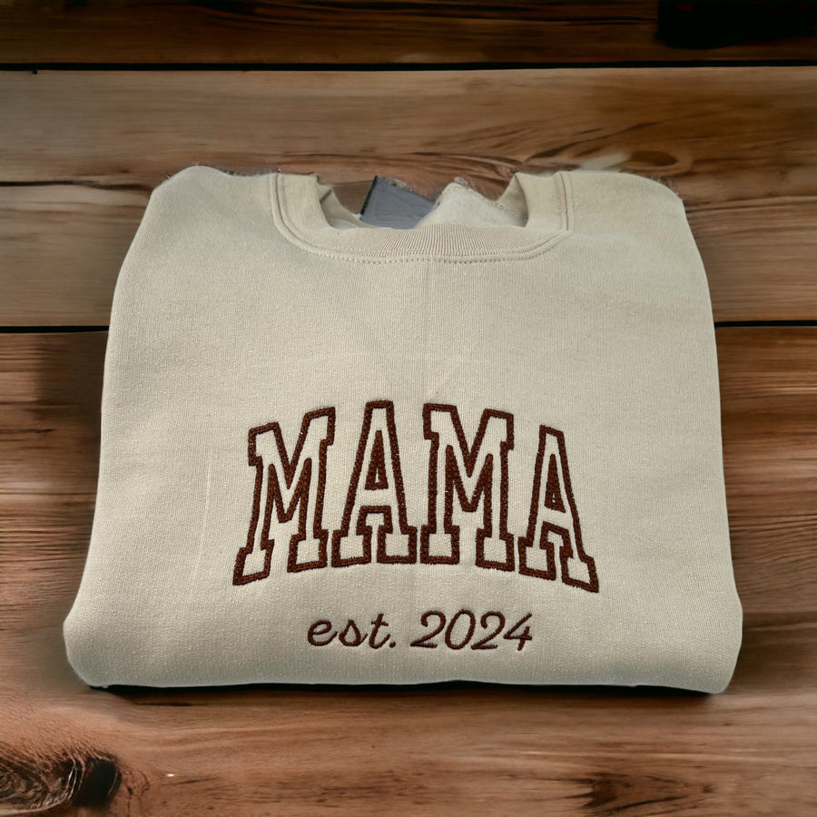 Mama Unisex Embroidered T-Shirt or Crewneck Sweatshirt
