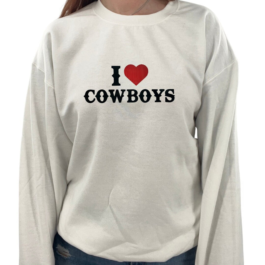 I Love Cowboys Unisex Embroidered T-Shirt or Crewneck Sweatshirt