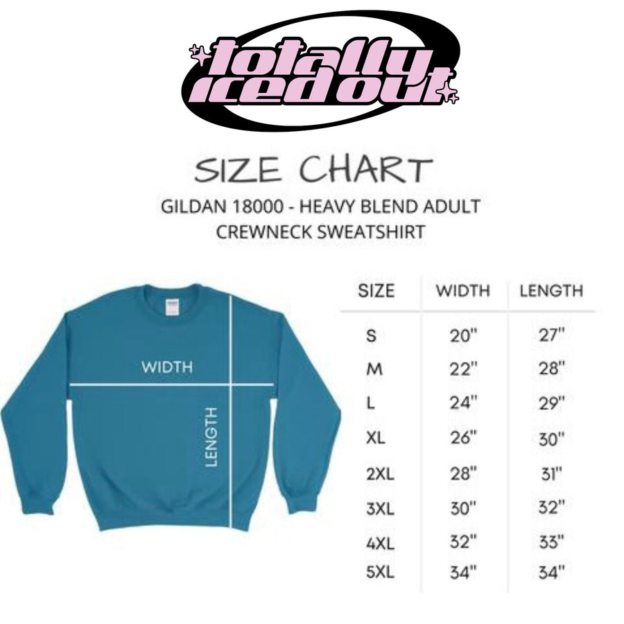 the size chart for a crew neck sweatshirt