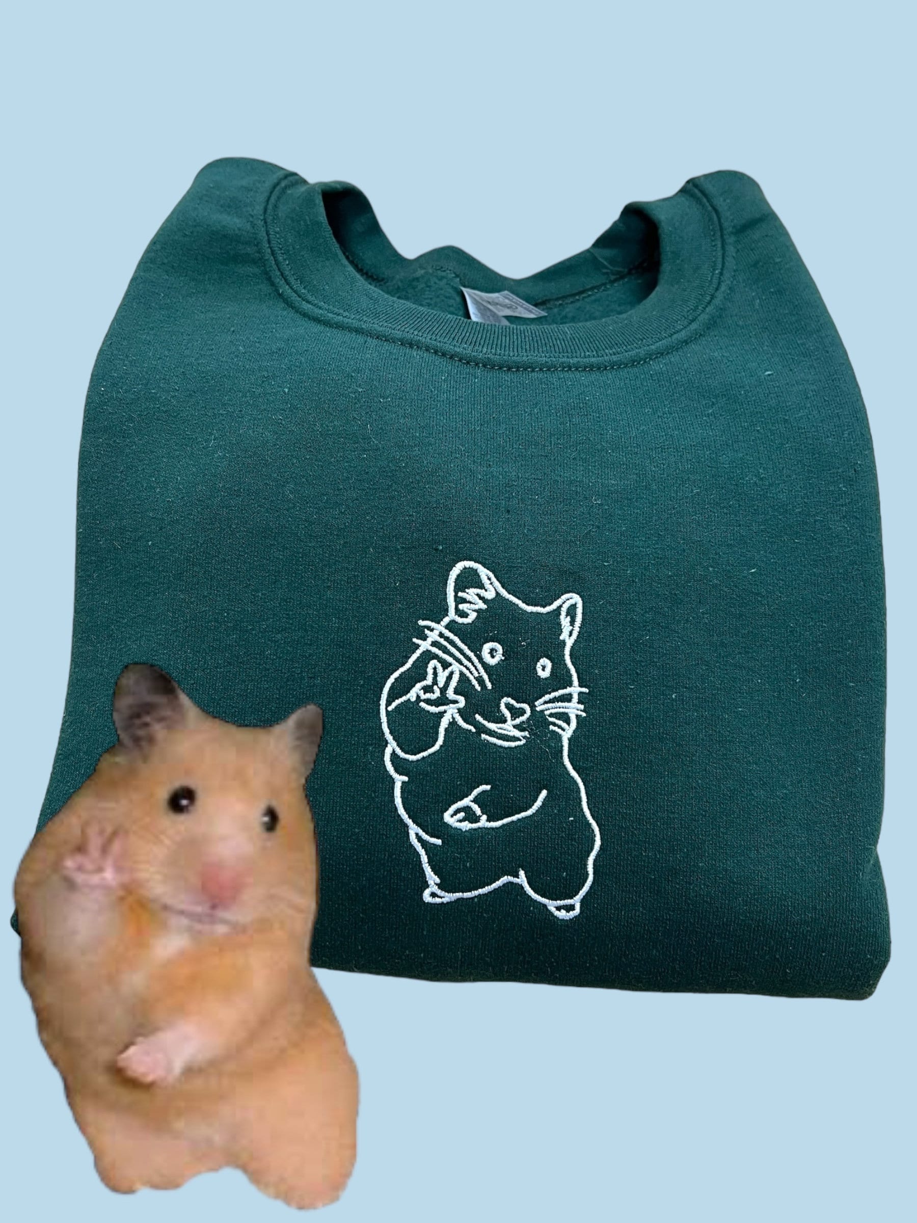 a hamster sitting next to a green bag